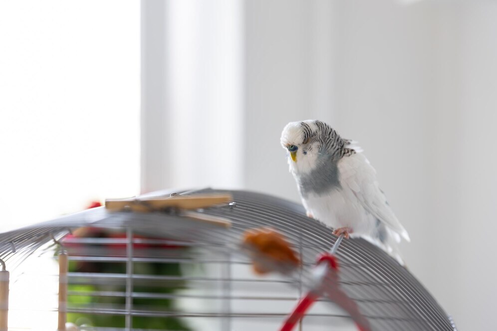 budgerigar with light blue and white plumage